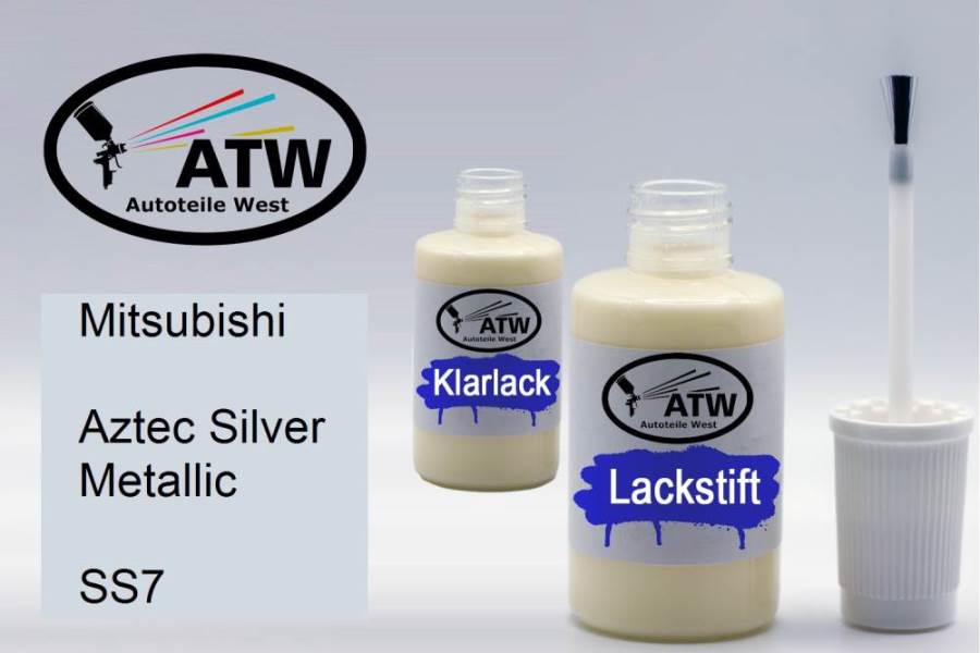 Mitsubishi, Aztec Silver Metallic, SS7: 20ml Lackstift + 20ml Klarlack - Set, von ATW Autoteile West.